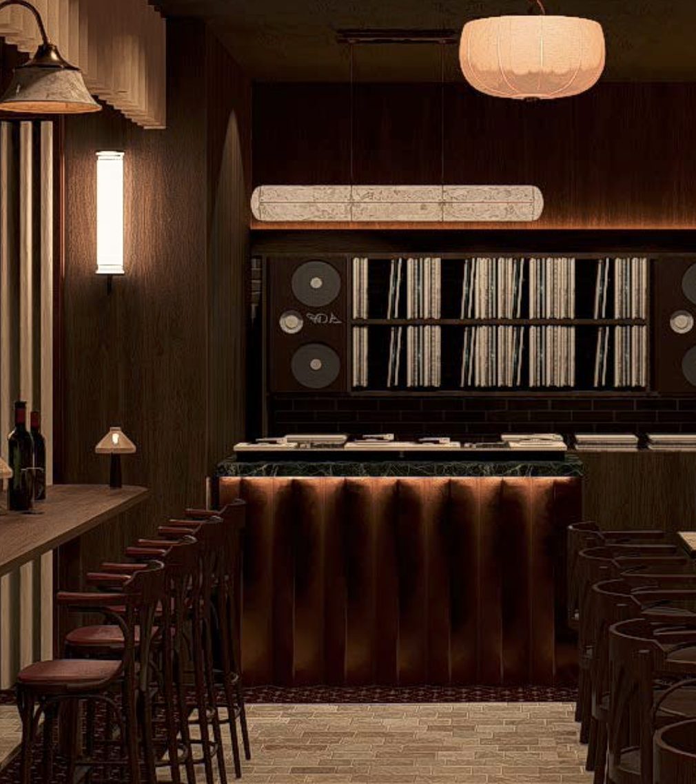 Rendering of the Colette bar with its vinyl wall