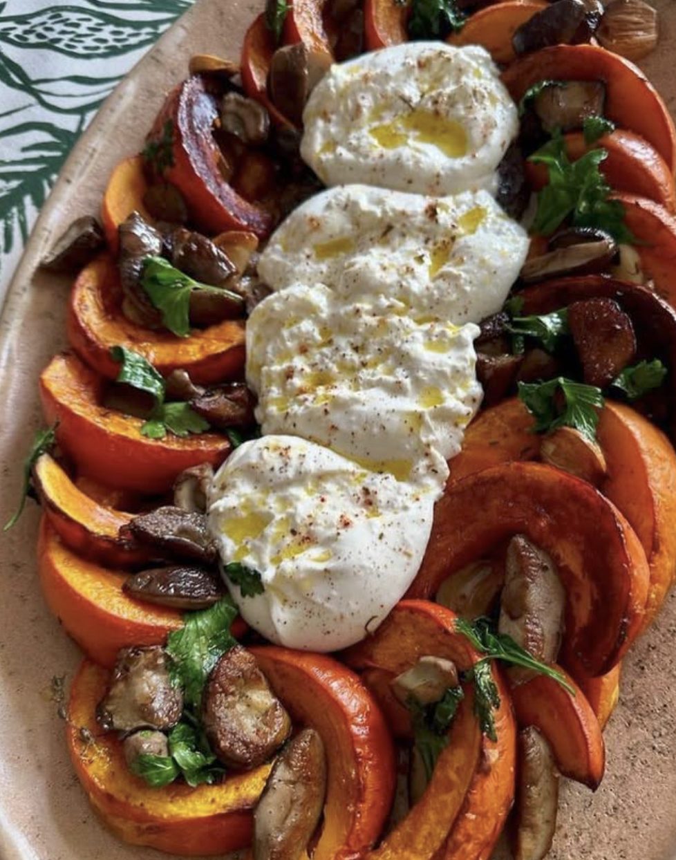 Burrata on roasted squash and chestnuts